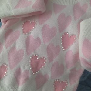 Pink Hearts w/ Pearl Accents Sweater